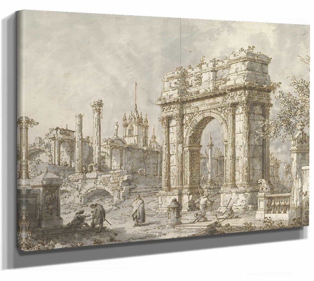 Canaletto 14" x 11" / Stretched Canvas Wrap Capriccio With A Roman Triumphal Arch (1720–30) By Canaletto