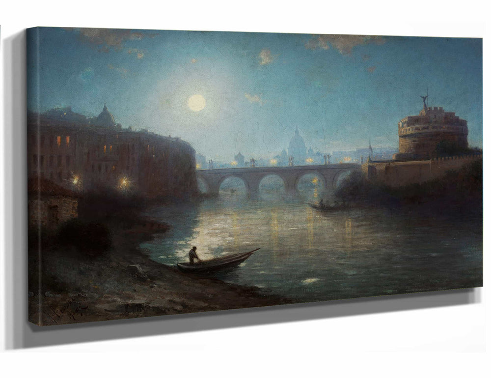 Henryk Cieszkowski 18" x 12" / Stretched Canvas Wrap Castel Santangelo In Rome By Henryk Cieszkowski