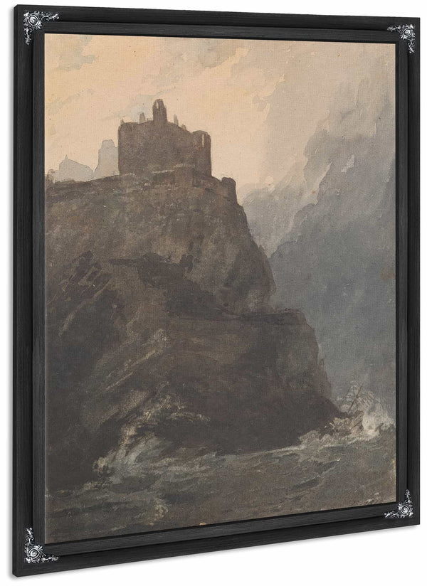 Castle On Cliff With A Stormy Sea And Shipwreck At Base Of Cliff By Thomas Sully