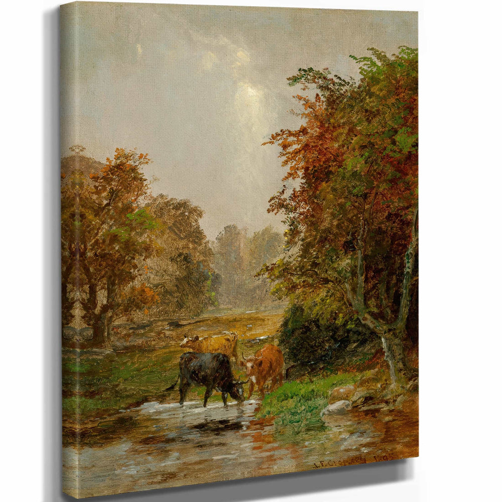 Jasper Francis Cropsey Cattle By A Stream By Jasper Francis Cropsey