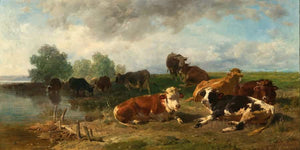 Anton Braith Cattle Resting On The Lakeside By Anton Braith