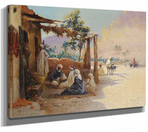 Alexis Auguste Delahogue 14" x 11" / Stretched Canvas Wrap Chess Players In El Kantara By Alexis Auguste Delahogue