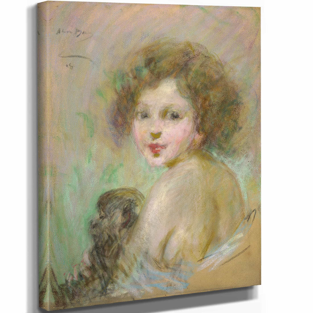 Alice Pike Barney 11" x 14" / Stretched Canvas Wrap Child With Monkey By Alice Pike Barney