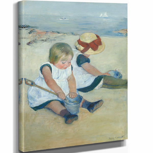 Mary Cassatt 11" x 14" / Stretched Canvas Wrap Children Playing On The Beach By Mary Cassatt