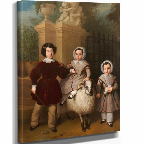 Antonio Maria Esquivel 11" x 14" / Stretched Canvas Wrap Children Playing With A Ram By Antonio Maria Esquivel