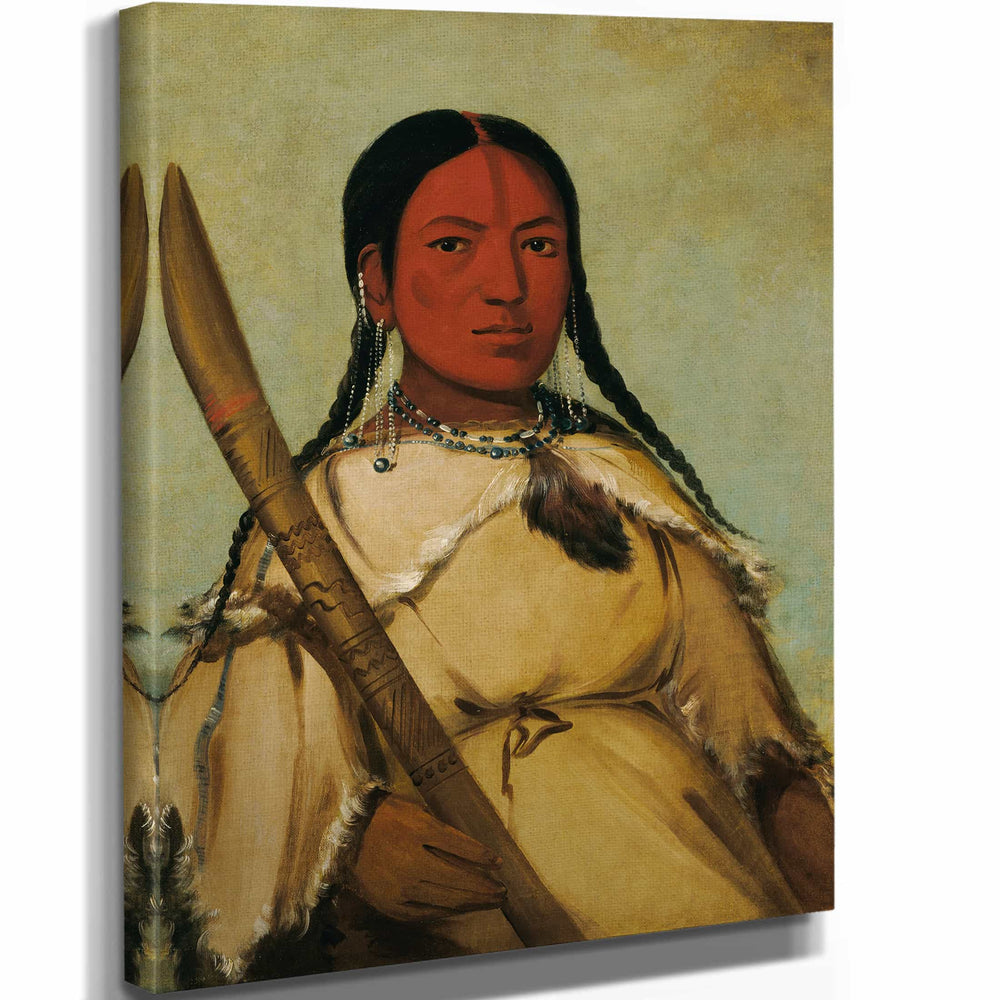 George Catlin 11" x 14" / Stretched Canvas Wrap Chin Cha Pee Fire Bug That Creeps Wife Of Pigeons Egg Head By George Catlin