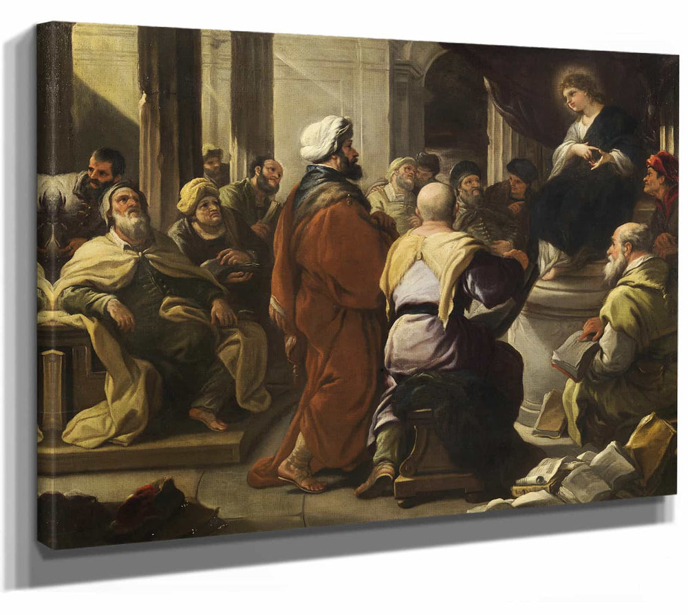 Luca Giordano 14" x 11" / Stretched Canvas Wrap Christ Among The Doctors By Luca Giordano