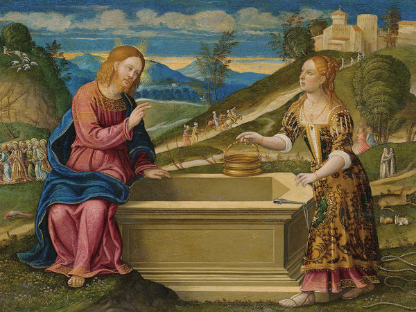 Girolamo Da Santacroce Christ And The Woman Of Samaria By Girolamo Da Santacroce