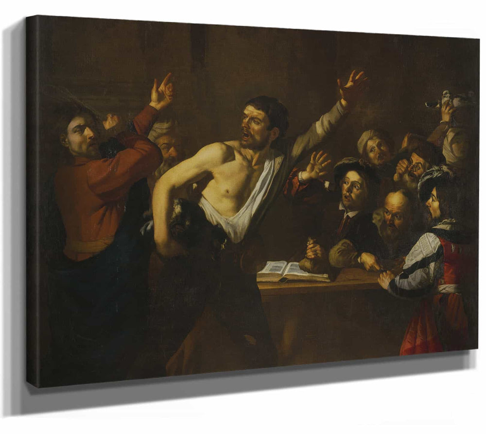 Dirck Van Baburen 14" x 11" / Stretched Canvas Wrap Christ Driving The Money Changers From The Temple By Dirck Van Baburen