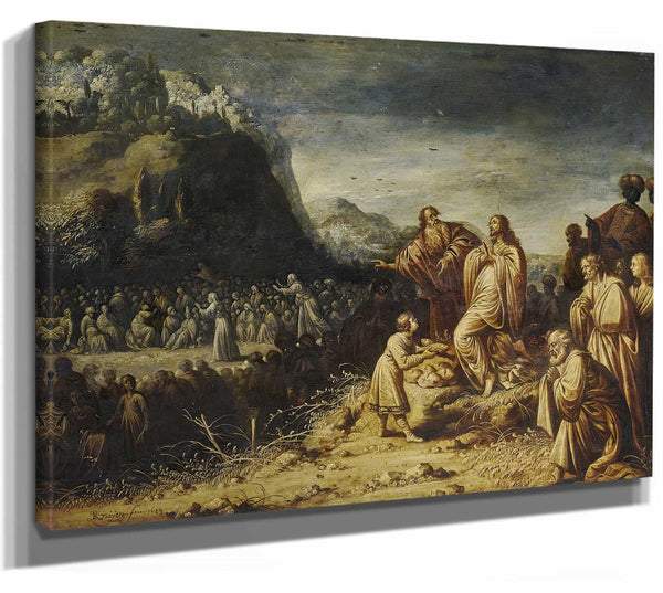 Rombout Van Troyen 14" x 11" / Stretched Canvas Wrap Christ Feeding The Multitude By Rombout Van Troyen