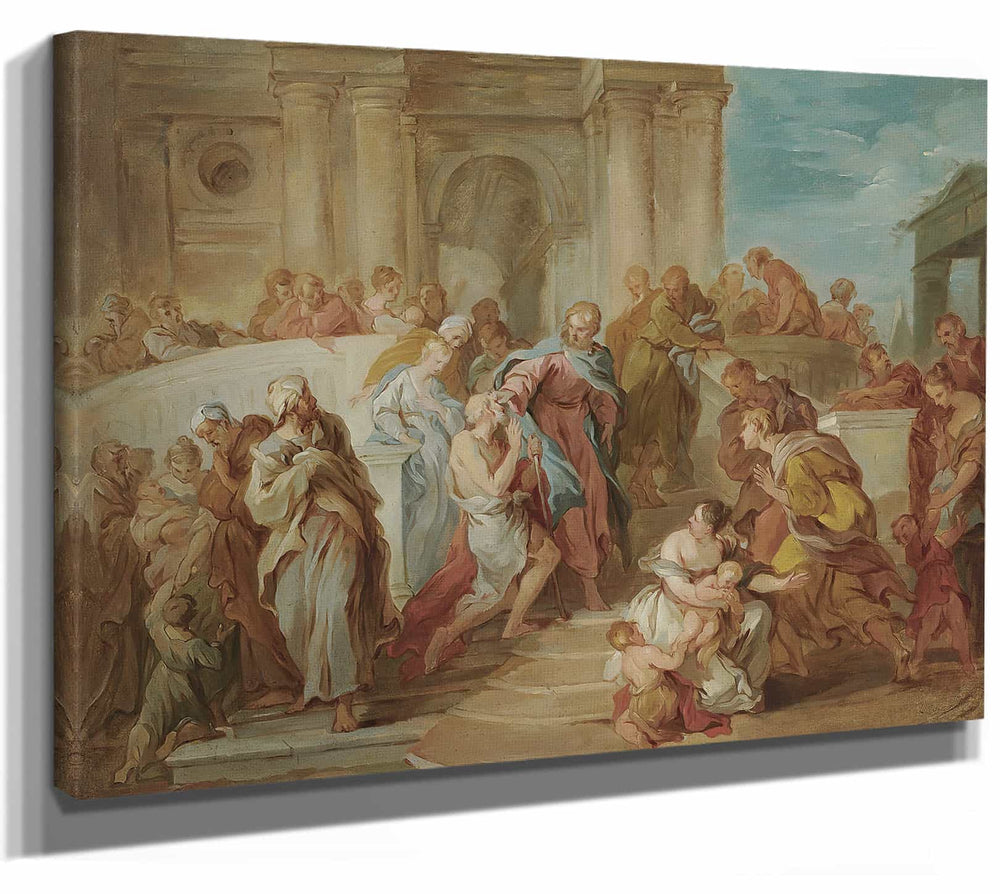 Francois Lemoyne 14" x 11" / Stretched Canvas Wrap Christ Healing The Blind Man By Francois Lemoyne