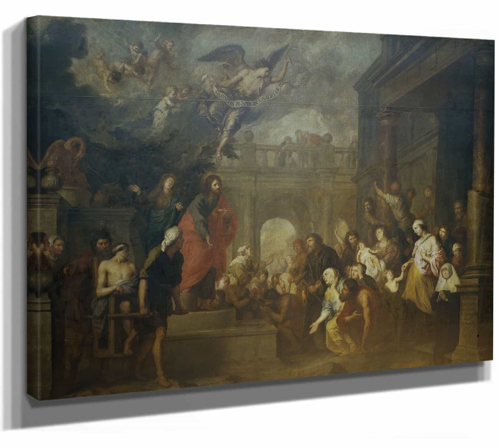 Theodoor Boeyermans 14" x 11" / Stretched Canvas Wrap Christ Healing The Sick People Lying Near The Pool Of Bethesda By Theodoor Boeyermans