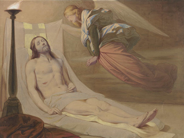 Eduard Von Steinle Christ In The Grave A Mourning Angel Hovering Over Him By Eduard Von Steinle