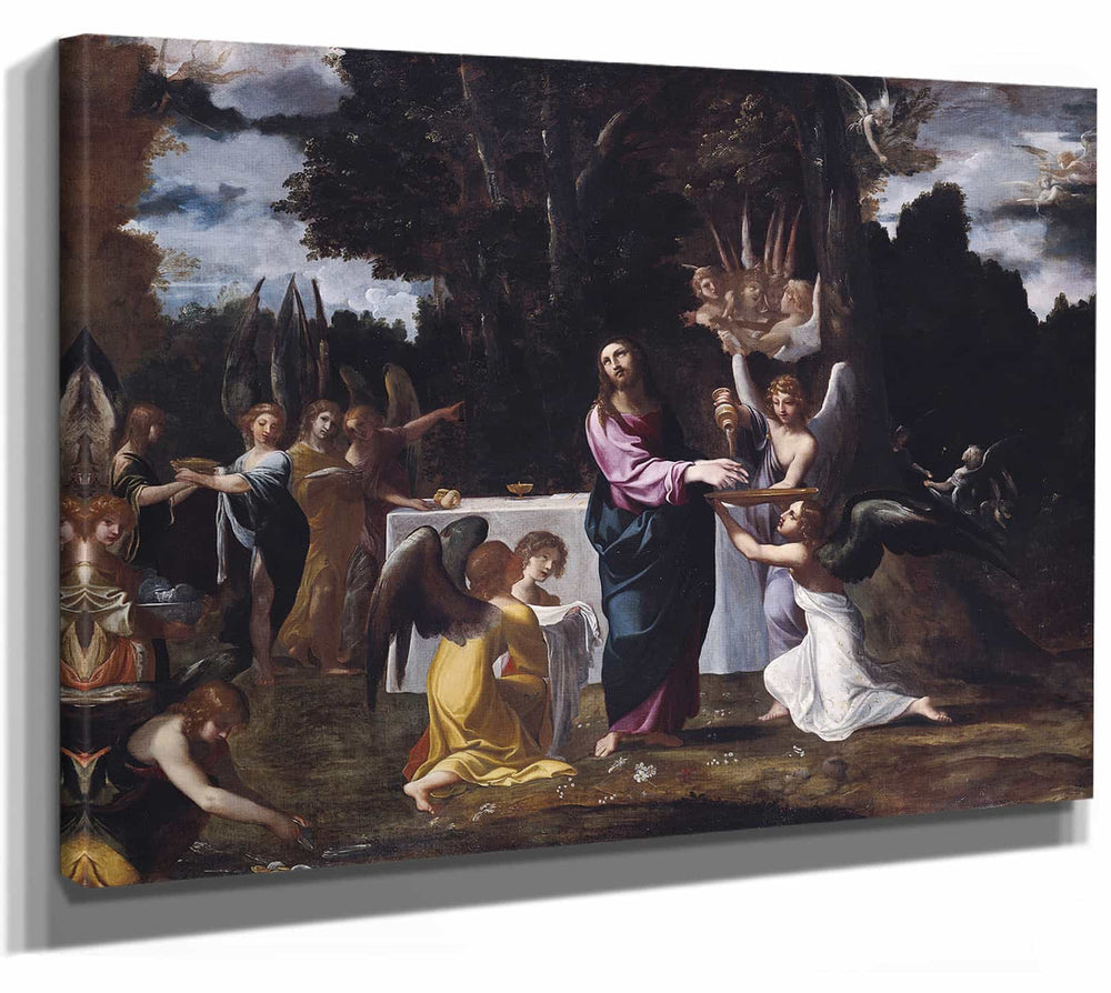 Ludovico Carracci 14" x 11" / Stretched Canvas Wrap Christ In The Wilderness Served By Angels By Ludovico Carracci