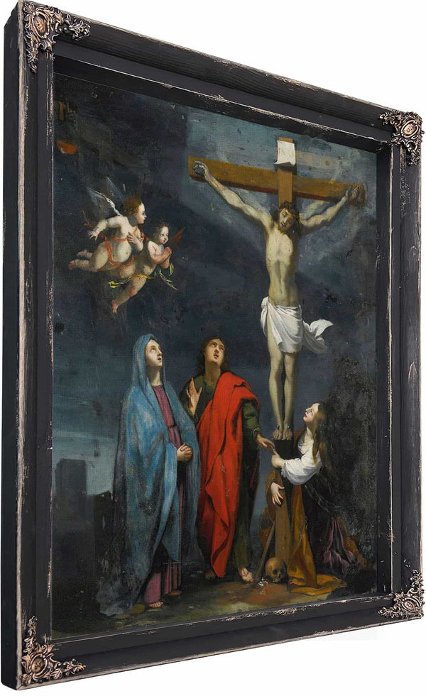 Christ On The Cross With Saint John And Mary Magdalene By Follower Of Jacques Stella