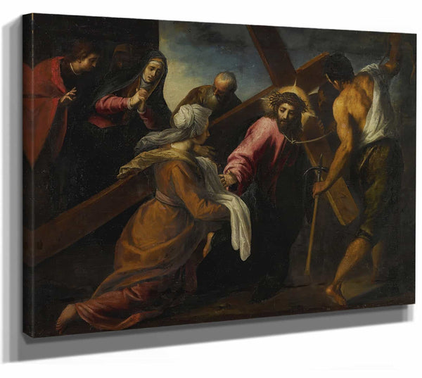 Jacopo Palma Il Vecchio 14" x 11" / Stretched Canvas Wrap Christ On The Road To Calvary By Jacopo Palma Il Vecchio