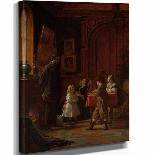 Eastman Johnson 11" x 14" / Stretched Canvas Wrap Christmas Time The Blodgett Family By Eastman Johnson