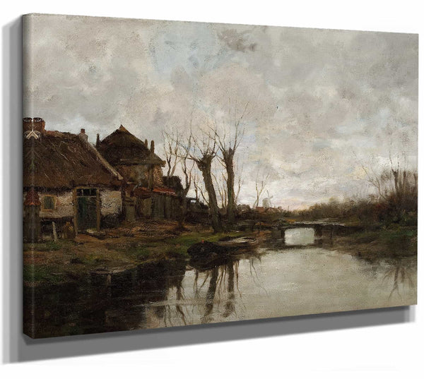 Charles Paul Gruppe Cloudy Day Along A Dutch Canal By Charles Paul Gruppe