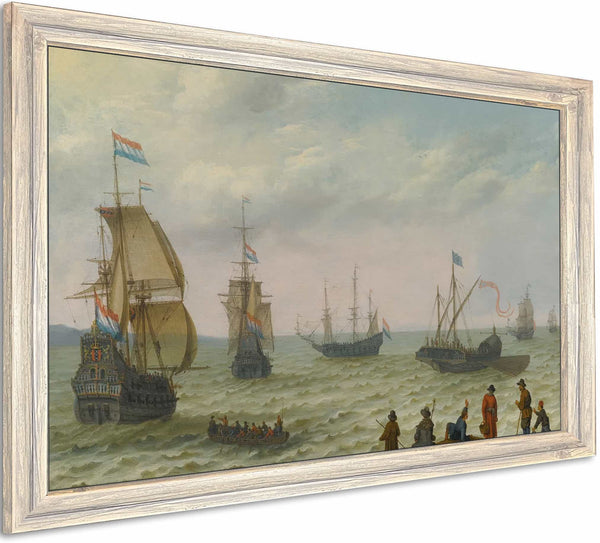 Coastal Landscape With Dutch Shipping In Choppy Seas By Abraham Willaerts