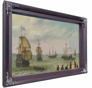 Coastal Landscape With Dutch Shipping In Choppy Seas By Abraham Willaerts