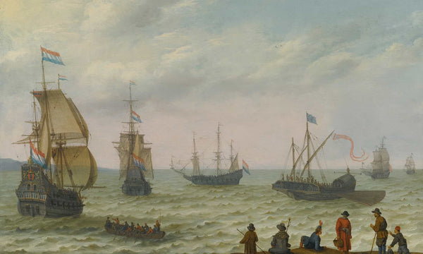 Abraham Willaerts 18" x 12" / Unframed Paper Coastal Landscape With Dutch Shipping In Choppy Seas By Abraham Willaerts