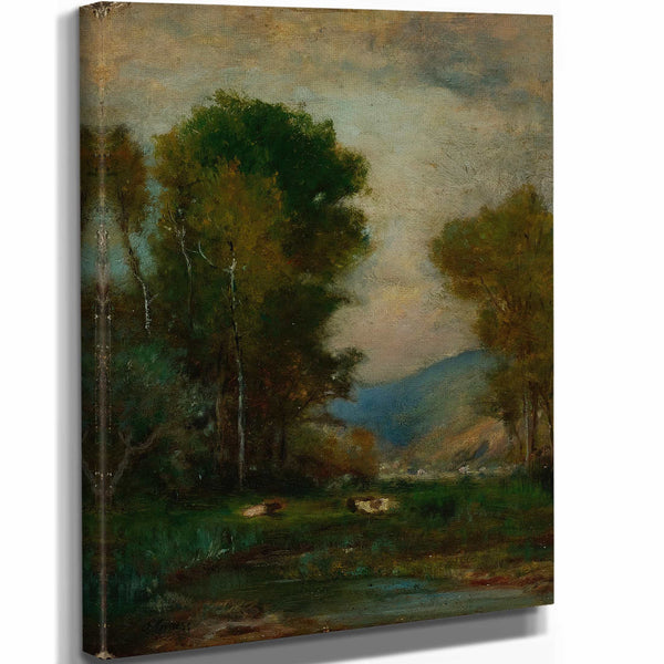 George Inness Cows By A Stream By George Inness