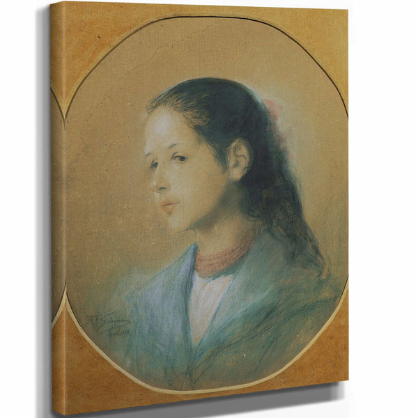 Adalbert Franz Seligmann 11" x 14" / Stretched Canvas Wrap Dame Mit Korallenkette By Adalbert Franz Seligmann