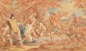 Charles Joseph Natoire 18" x 12" / Unframed Paper Diana And Actaeon By Charles Joseph Natoire