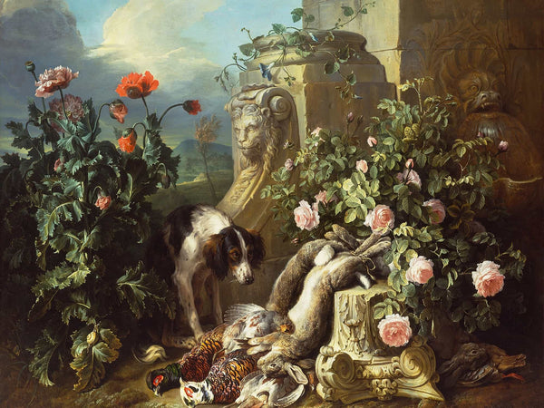 Alexandre Francois Desportes Dogs With Flowers And Dead Game By Alexandre Francois Desportes