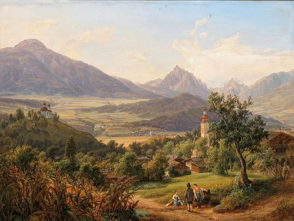 Anton Schiffer Dorf Arzl Und Der Kalvarienberg Von Innsbruck Mit Ansicht Schloß Anna Heiligen Wasser Der Waldraster Spitze Und Kleinen Stubayer Ferner (1850) By Anton Schiffer