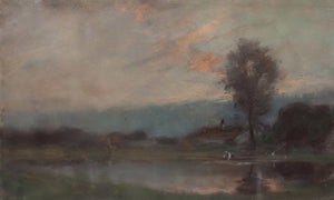 Joseph Frank Currier 18" x 12" / Unframed Paper Dusk Landscape By Joseph Frank Currier