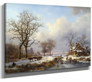 Dutch Winter Landscape With Skaters By Frederik Marinus Kruseman