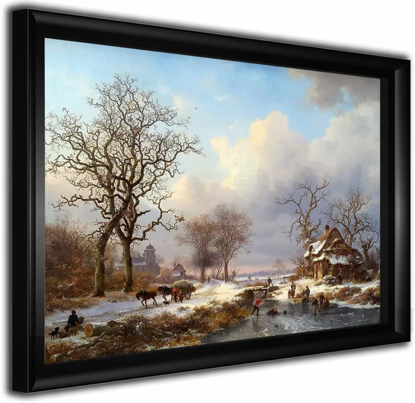 Dutch Winter Landscape With Skaters By Frederik Marinus Kruseman