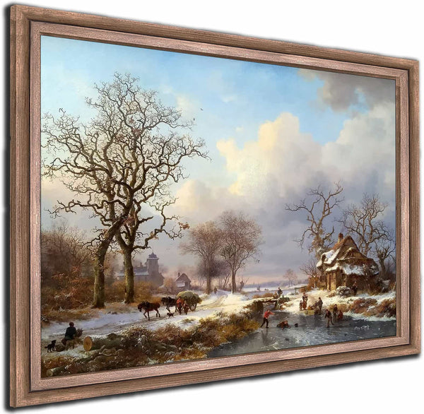 Dutch Winter Landscape With Skaters By Frederik Marinus Kruseman