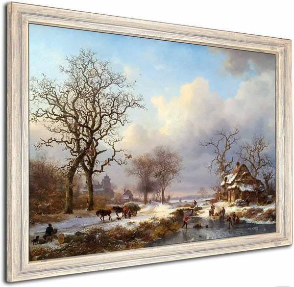 Dutch Winter Landscape With Skaters By Frederik Marinus Kruseman