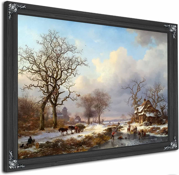 Dutch Winter Landscape With Skaters By Frederik Marinus Kruseman