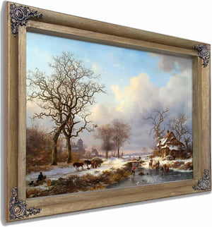 Dutch Winter Landscape With Skaters By Frederik Marinus Kruseman