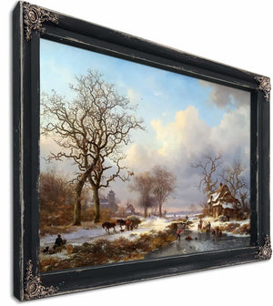 Dutch Winter Landscape With Skaters By Frederik Marinus Kruseman