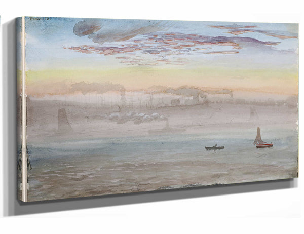 Charles De Wolf Brownell 18" x 12" / Stretched Canvas Wrap East River Sunrise By Charles De Wolf Brownell