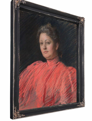 Portrait Of Mrs Abbey In Pink Dress Waist Length By Edwin Austin Abbey