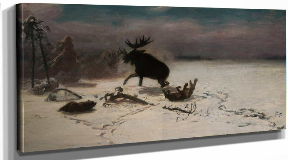 Julian Falat Elk Fighting The Wolves By Julian Falat