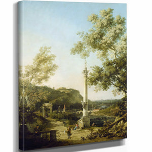 English Landscape Capriccio With A Column By Canaletto