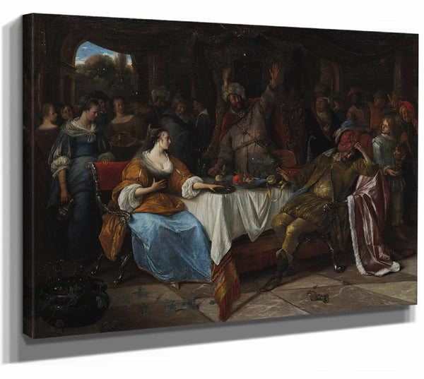 Jan Steen 14" x 11" / Stretched Canvas Wrap Esther Ahasuerus And Haman By Jan Steen