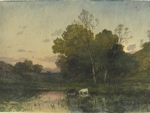 Henri Joseph Harpignies Evening Light On A Wooded Lakeside With Cattle Drinking By Henri Joseph Harpignies