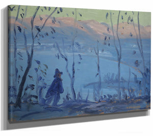 Ernst Schiess 14" x 11" / Stretched Canvas Wrap Evening Walk Above A Southern Lake By Ernst Schiess