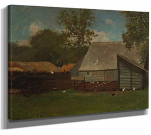 Winslow Homer 14" x 11" / Stretched Canvas Wrap Farmyard With Ducks And Chickens By Winslow Homer