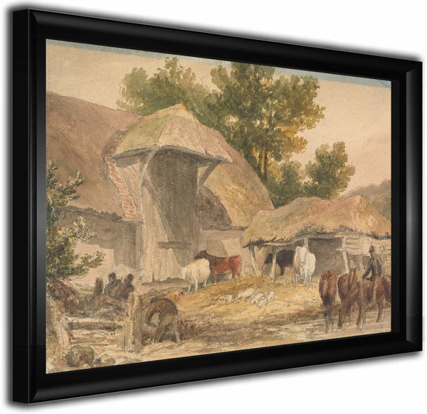 Farmyard With Horses Waiting By Robert Hills