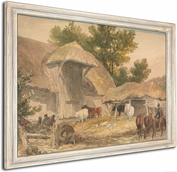 Farmyard With Horses Waiting By Robert Hills