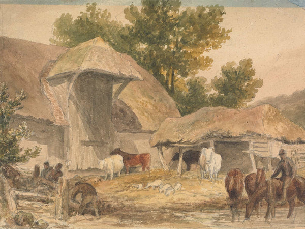 Robert Hills Farmyard With Horses Waiting By Robert Hills