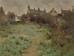 Robert Russell Macnee Farmyard With Sheep Grazing By Robert Russell Macnee